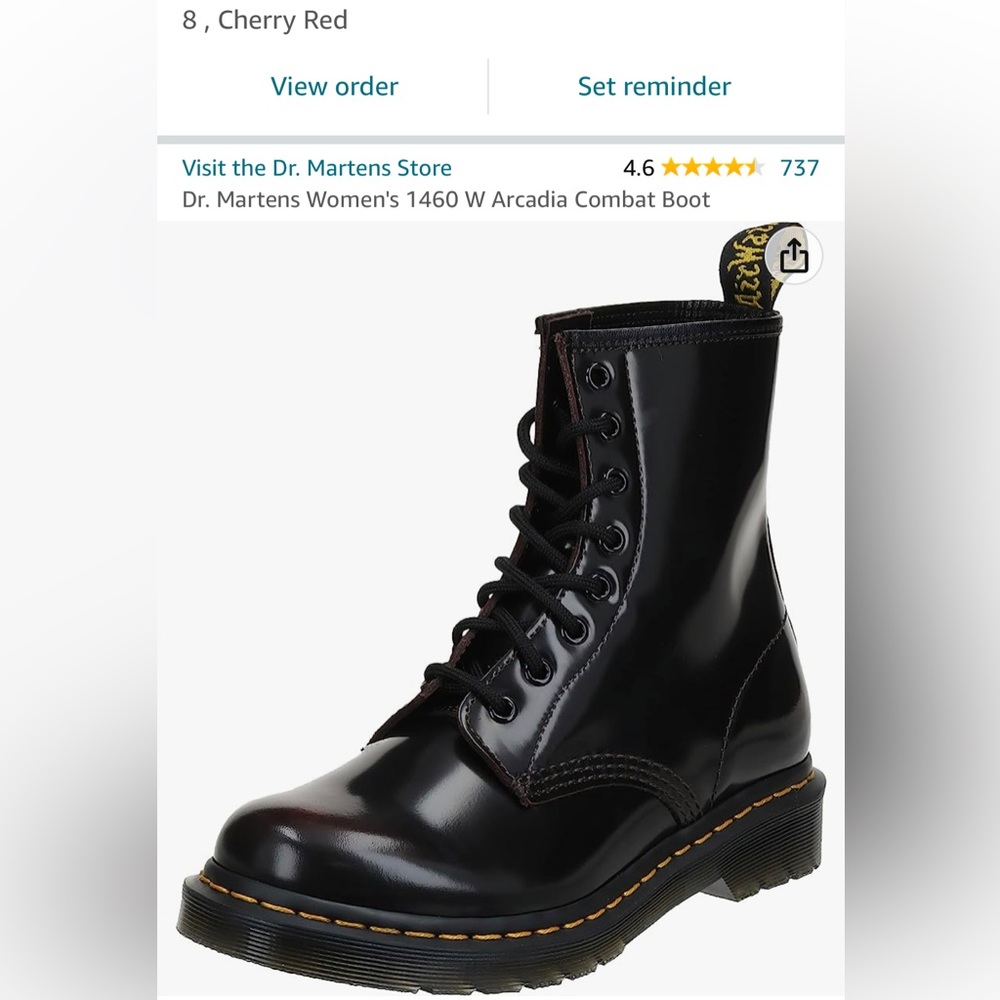 Dr. Martens Women's 1460 W Arcadia Combat Boot - Dark Cherry - 8